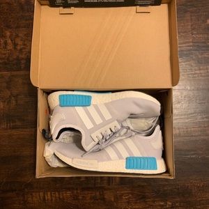 White and Blue Adidas NMDs